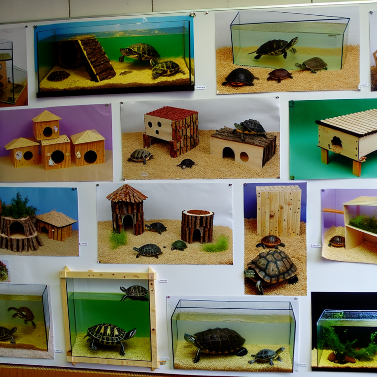 Explore various turtle habitats with our display of homemade turtle tank ideas, featuring aquariums and diverse enclosures. Each setup skillfully blends water, sand, plants, and shelters to create ideal living conditions for turtles.