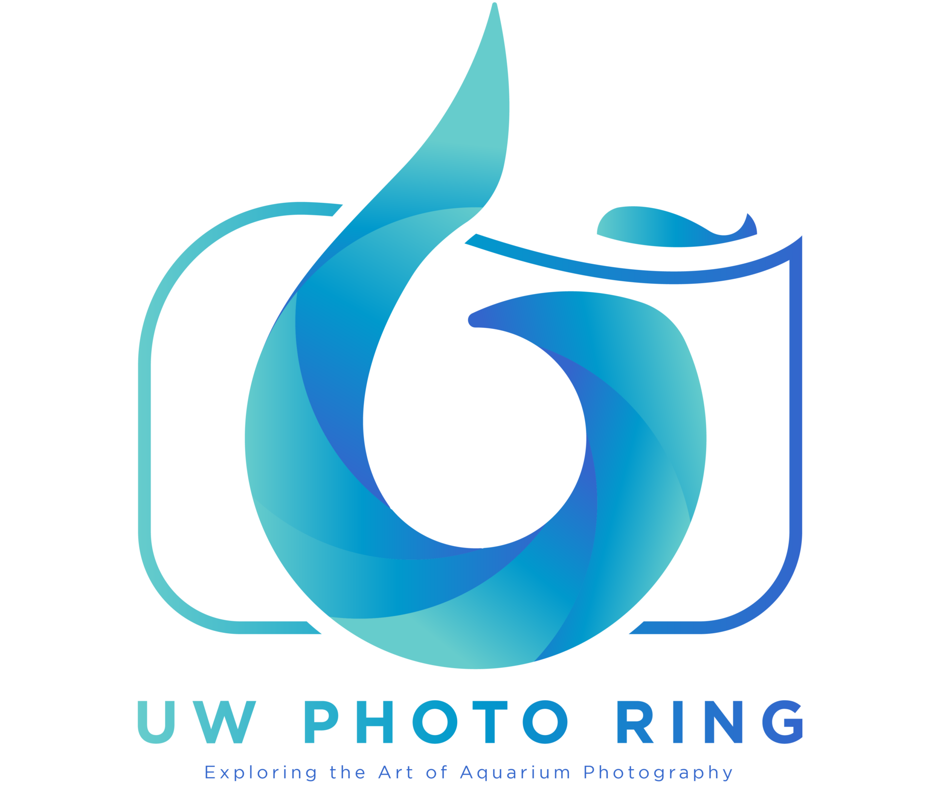 Logo featuring a gradient blue-green abstract fish forming the shape of a camera. Text below reads "UW Photo Ring" and "Exploring the Art of Aquarium Photography.