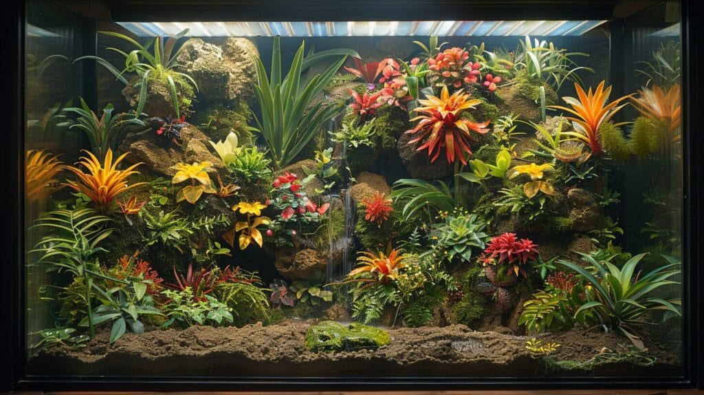 Image of a green, plant-filled terrarium