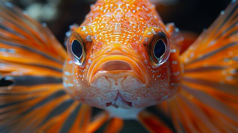 Close-up of Betta fish's sharp teeth, detailed texture.