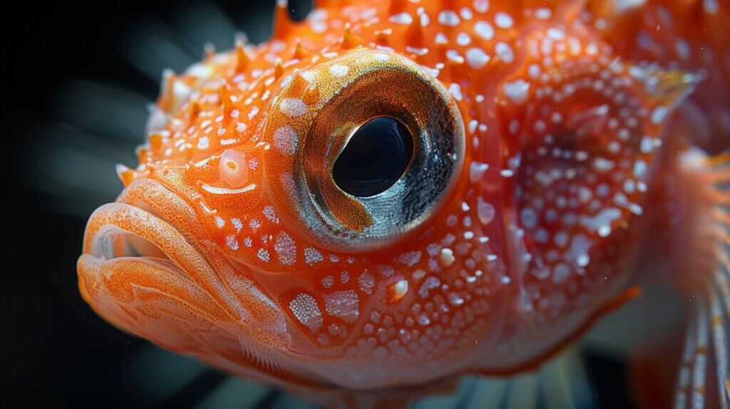 Close-up view of Betta fish's sharp teeth, showcasing detailed anatomy.