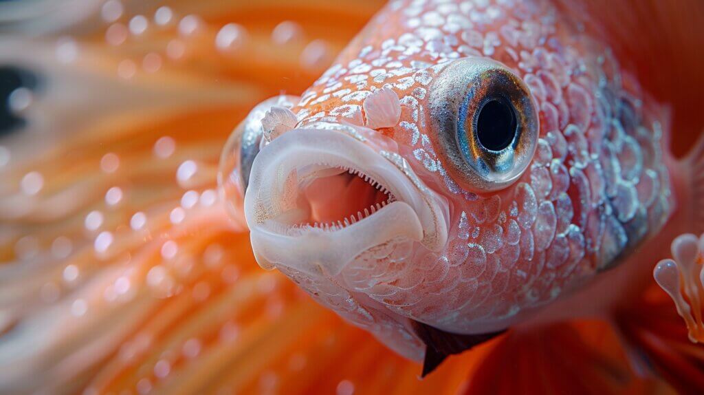 Detailed view of Betta fish teeth, highlighting potential for gentle bites.