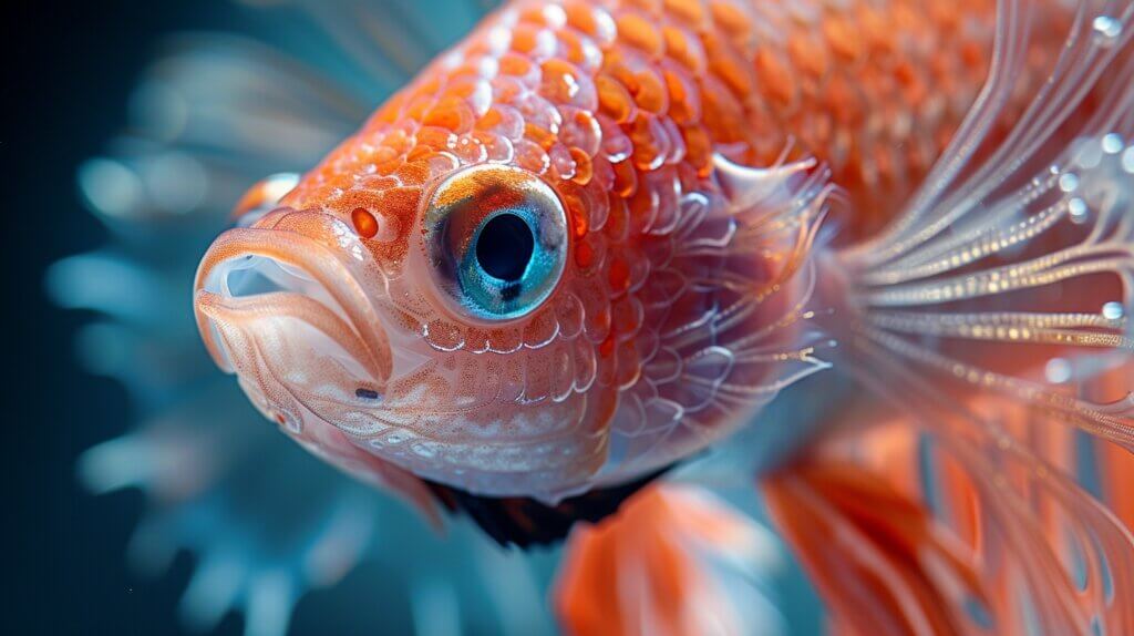 Educational close-up of Betta fish teeth, emphasizing intricate details and structure.