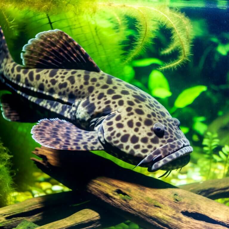 Image of a large pleco fish swimming in an aquarium