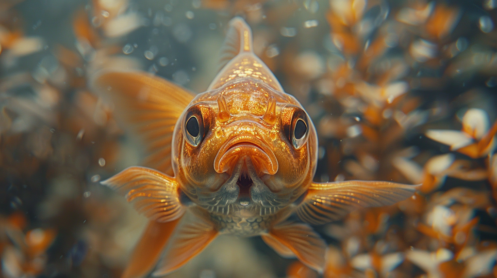 Fish tank with murky water, decaying plants, person disgusted by odor.