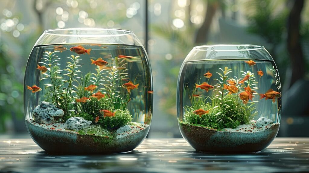 Weight of Fish Tanks featuring Small and large aquarium side by side, contrasting sizes.