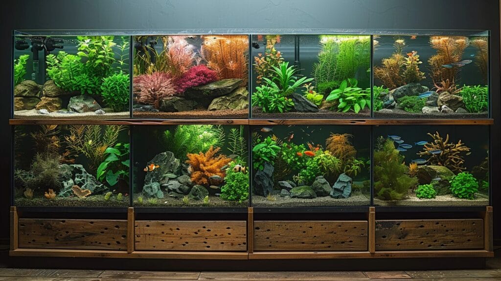 Variety of aquarium cabinets with tanks, importance of selection.