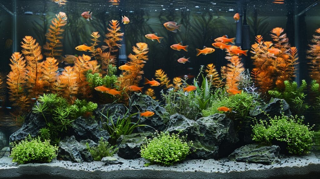 An aquarium with black sand showing benefits and beauty.