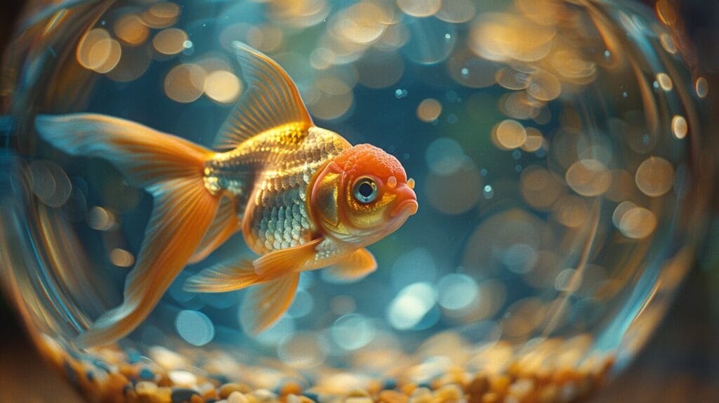 Goldfish in clear bowl with filtration system.
