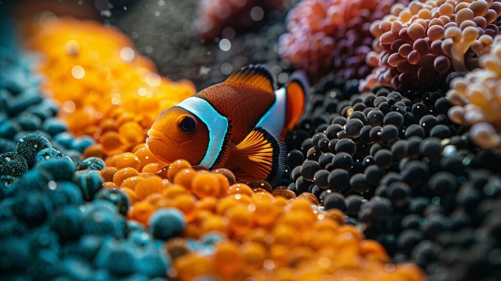 The 5 best foods for clownfish, clearly labeled and visually appealing.