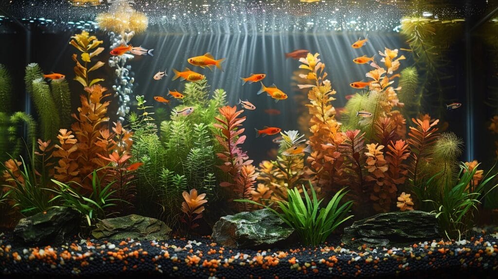 Well-maintained 55-gallon tank with clear water and healthy fish.