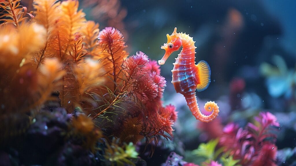 A digital image of a vibrant freshwater seahorse