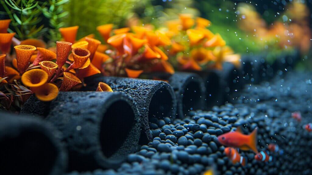 20-gallon tank with filter media like sponge, ceramic rings, activated carbon.