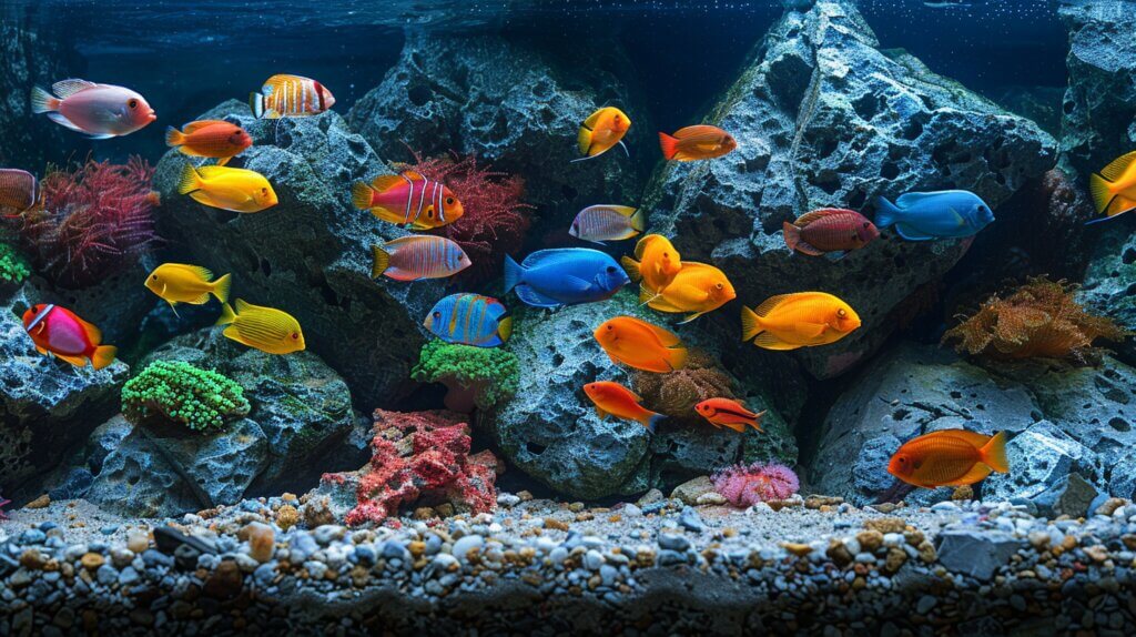 20-gallon tank with various fish