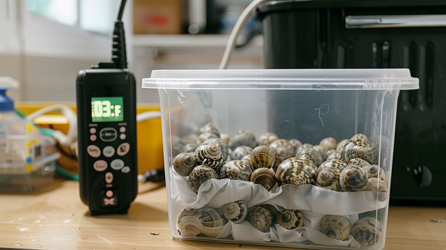 A setup for hatching Mystery Snail eggs with ideal conditions.