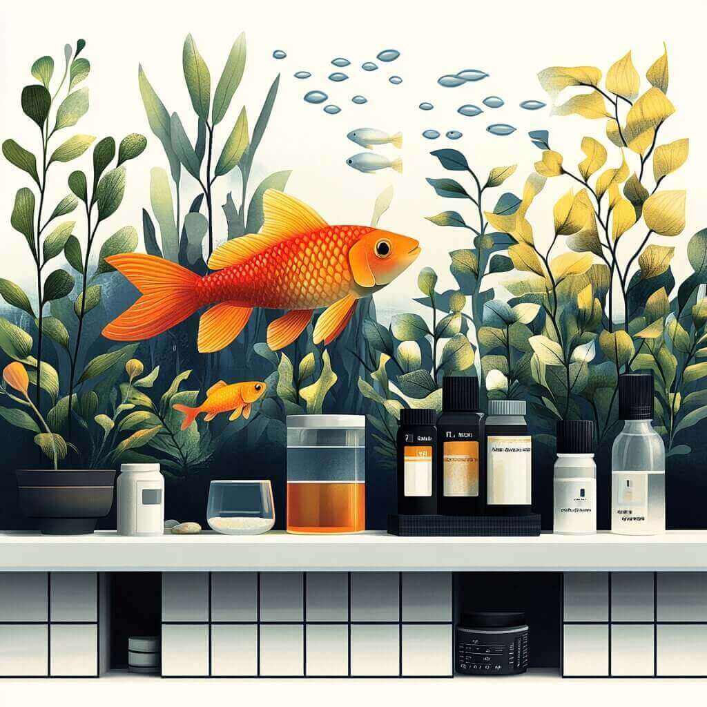 How Do You Make Soft Water featuring a stylized illustration of a goldfish and smaller fish swimming among plants, surrounded by jars filled with ingredients for making soft water.