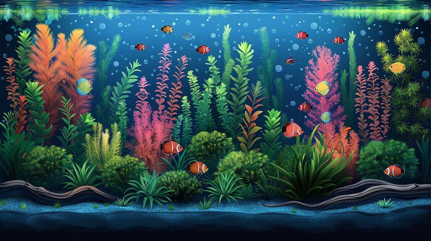 In a vibrant underwater scene, various aquatic plants flourish while several clownfish gracefully swim among the pink, orange, and green foliage. This tranquil setting prompts one to wonder: how many fish can thrive in the balance of a 30-gallon tank?