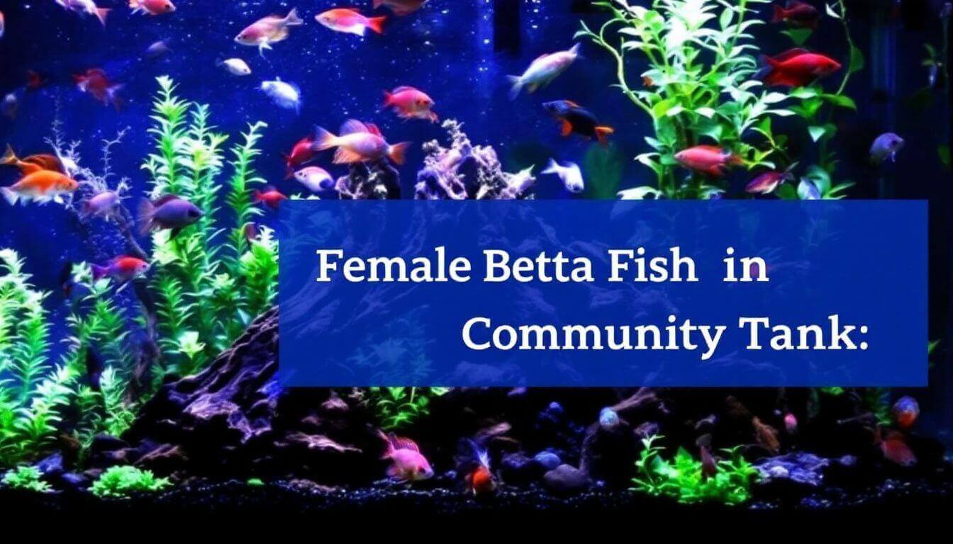 Aquarium with colorful fish and plants, highlighting female Betta fish in a community tank setting.